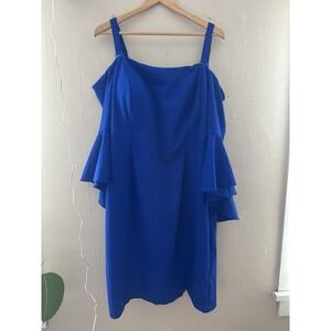 R&M Richards Womens Flutter Sleeve Dress Size 18W Blue Cocktail Party Bold